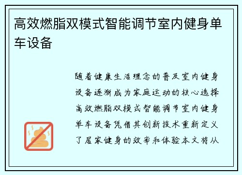高效燃脂双模式智能调节室内健身单车设备